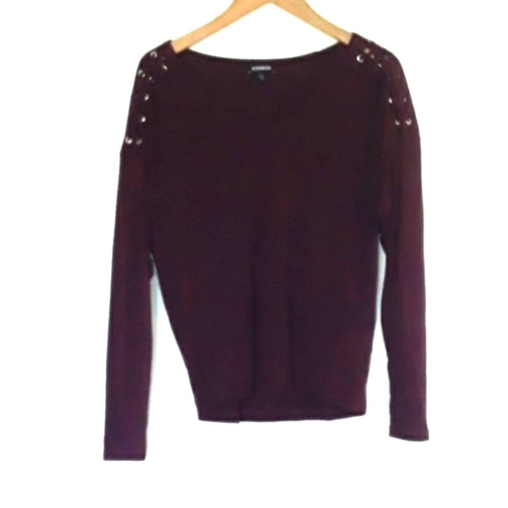 Express Burgundy Red Soft Oversized Sweater with Stitching on Shoulders XS